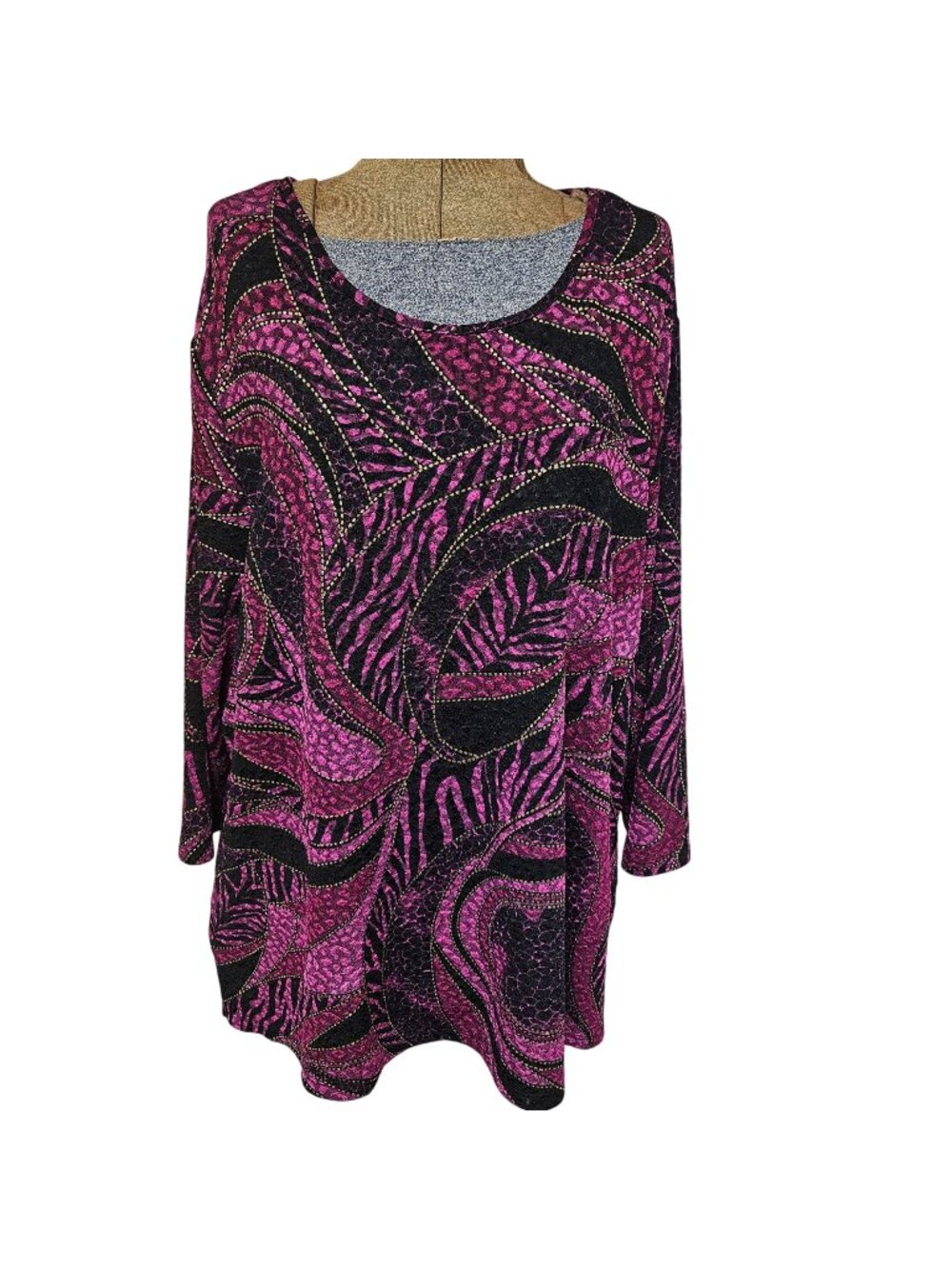 Allison Daley Plus Top Womens 2X Pull Over Pink Black Long Sleeve Blouse